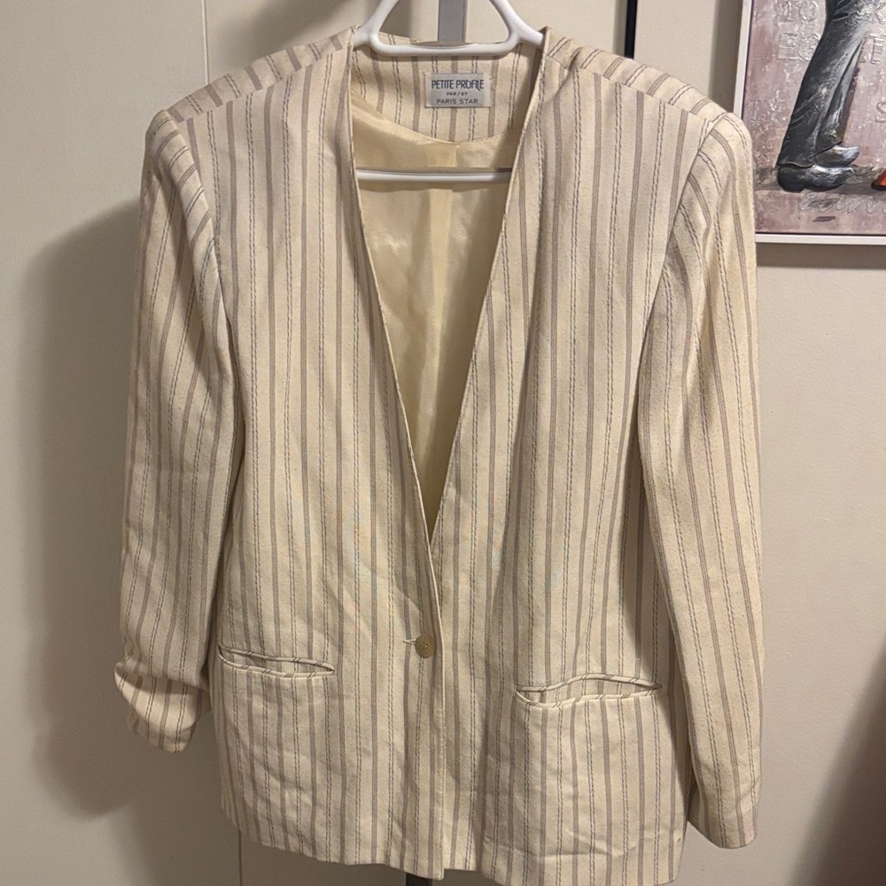 Petite Sophisticate Beige Pinstripe Blazer